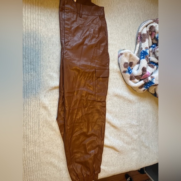 Brown Cargo Leather Pants - Picture 3 of 5